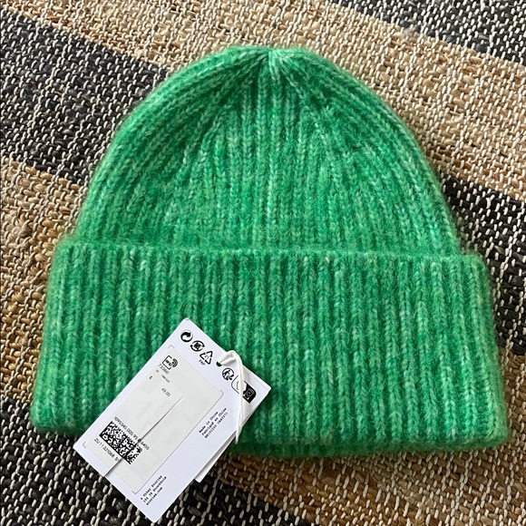 & Other Stories Bright Green Knit Beanie Wool Mix - Picture 4 of 6